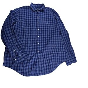 Polo Ralph Lauren Men's Blue Plaid Linen Long Sleeve Button Down Shirt XXL